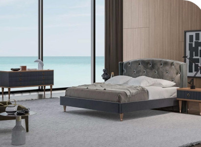 Gray Bedroom Suite Luxury Set Double bed 2x Bedside tables Chest of drawers